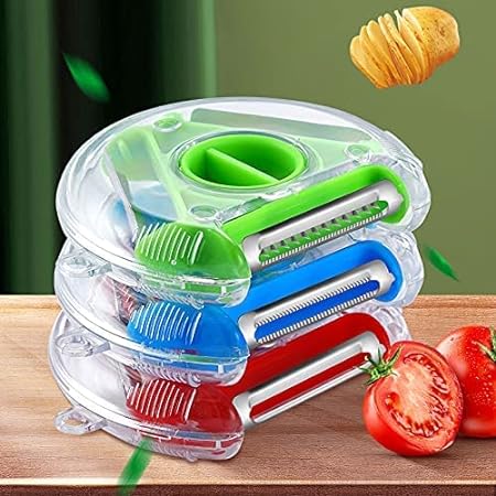 (Pack of 3) Multifunctional 3 in 1 Vegetable and Fruit Peelers with 3 Blades Stainless Steel Shredder Slicer