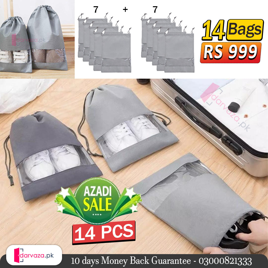 Azaadi Sale Offer 14 Shoe Pouches & Dustproof Travel Organizer (14 Bags)