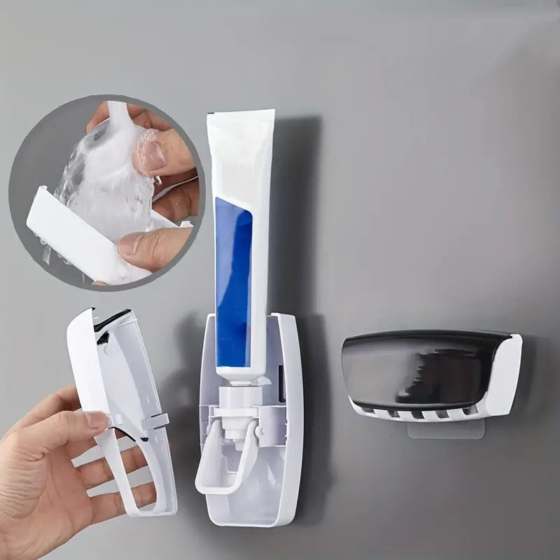 Automatic Toothpaste Dispenser Squeezer Hands Free Set and 5 Toothbrush Holder