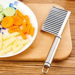 2Pcs Non-Slip Wave Knife Silver Stainless Steel Fries Chips Cutter Cooking Tools for Potato Cutting