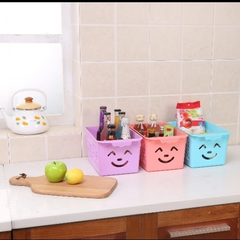 (Pack of 3) MULTI-Purpose Storage Basket With Cover In Smiley Face & Rectangle Shape