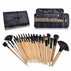 24pcs Professional Wooden Handle Make up Brushes with Folding PU Leather Pouch