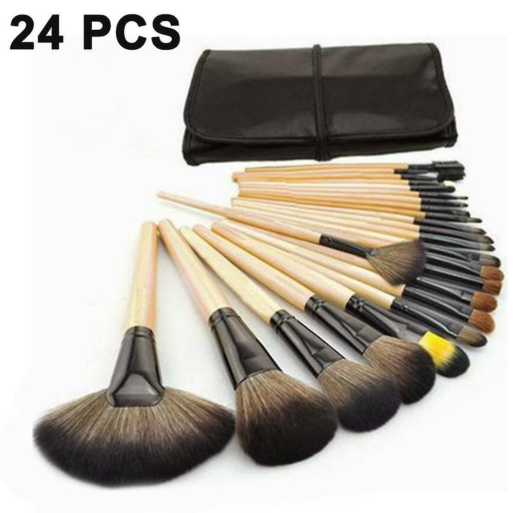 24pcs Professional Wooden Handle Make up Brushes with Folding PU Leather Pouch