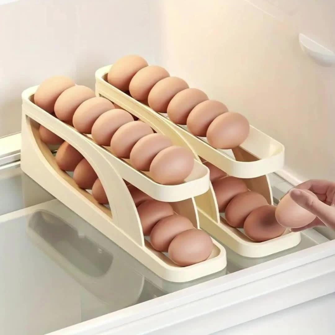 Egg Holder Dispenser With Automatically Rolling and Space Saving Egg Tray For Refrigerator and Kitchen