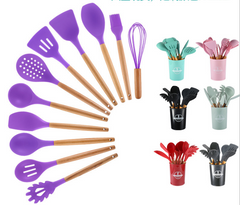 12 PCs Non stick Silicone Cooking Set-Fresh with Wooden Handle Cooking Tool Set