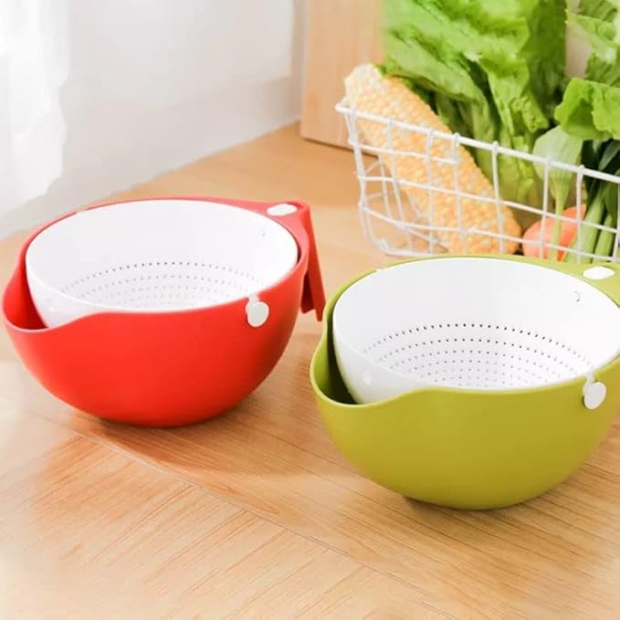 Double Layer Fruit Vegetable Washing Bowl Household Kitchen Sink Rotatable Drainer for Home and Kitchen