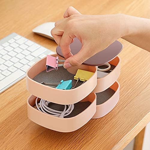 360 Rotating Jewelry Organizer Box With Mirror with 4 Layer Creative Jewelry Storage Box For Earrings Ring Bracelet Lipstick Etc