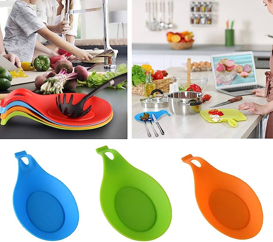 (Pack of 5) Silicone Spoon Rest Flexible Heat Resistant Kitchen Utensil Spatula Holder