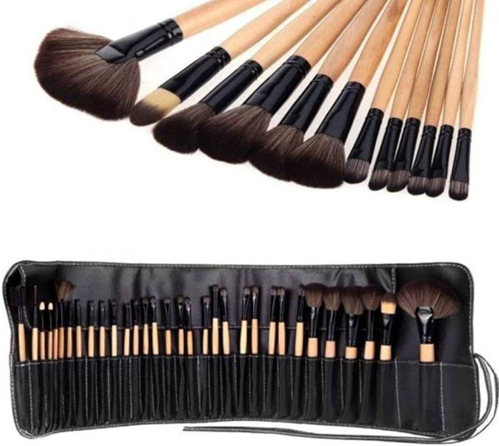 24pcs Professional Wooden Handle Make up Brushes with Folding PU Leather Pouch