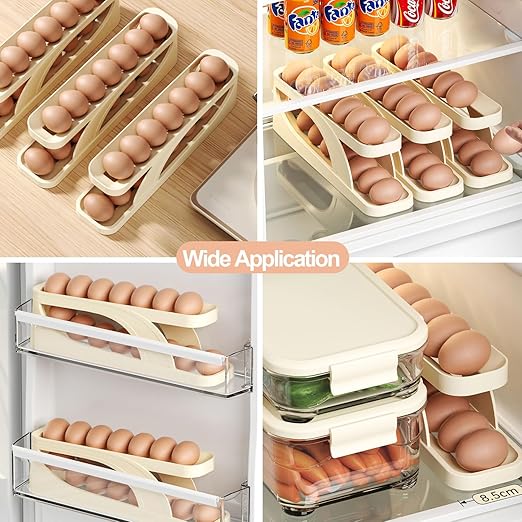 Egg Holder Dispenser With Automatically Rolling and Space Saving Egg Tray For Refrigerator and Kitchen