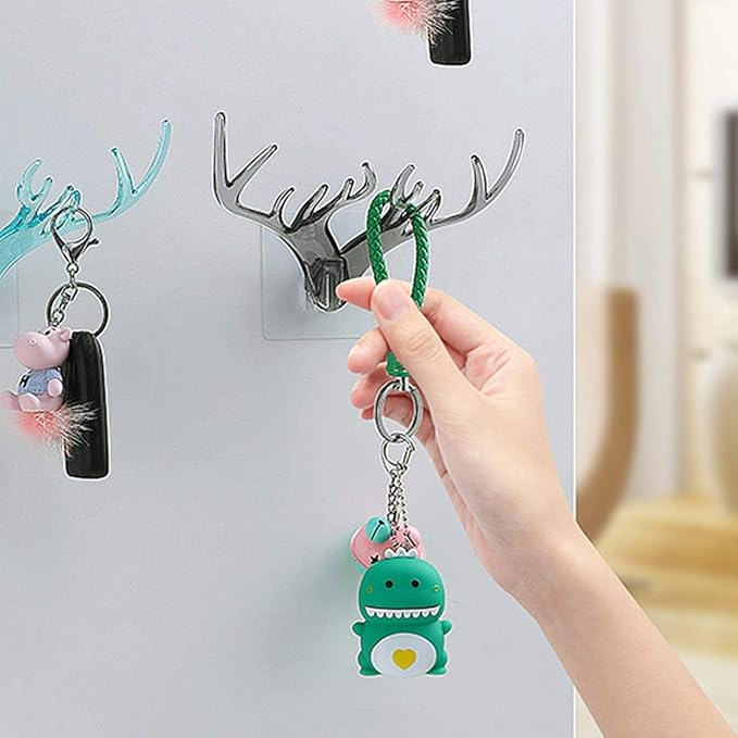 (Pack of 3) Multi-Purpose Wall Mount Deer Head Self Adhesive Wall Key Holder Hook for Home Or Office