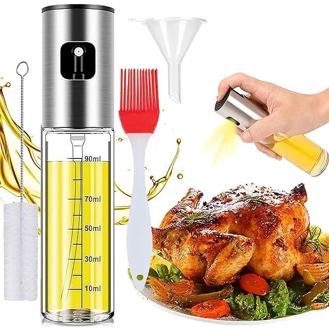 (Pack of 2) Food-grade Glass Oil Spray Transparent Vinegar Bottle for Cooking