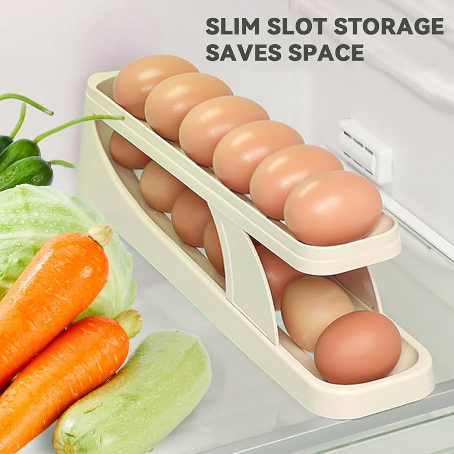 Egg Holder Dispenser With Automatically Rolling and Space Saving Egg Tray For Refrigerator and Kitchen