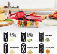 10 in 1 Multi-Function Vegetable and Fruit Chopper with Vegetable Peeler, Hand Guard and Container for Mandoline Slicer, Onion Potato Cheese Shredder, Salad Spiralizer Cutter