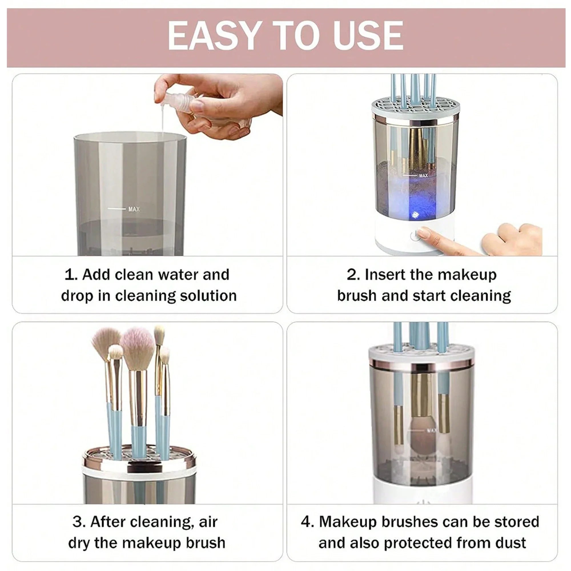 3 in 1 Automatic Rechargeable Cleaning and Drying Makeup Brush Holder Keep Your Brushes Fresh and Ready To Use