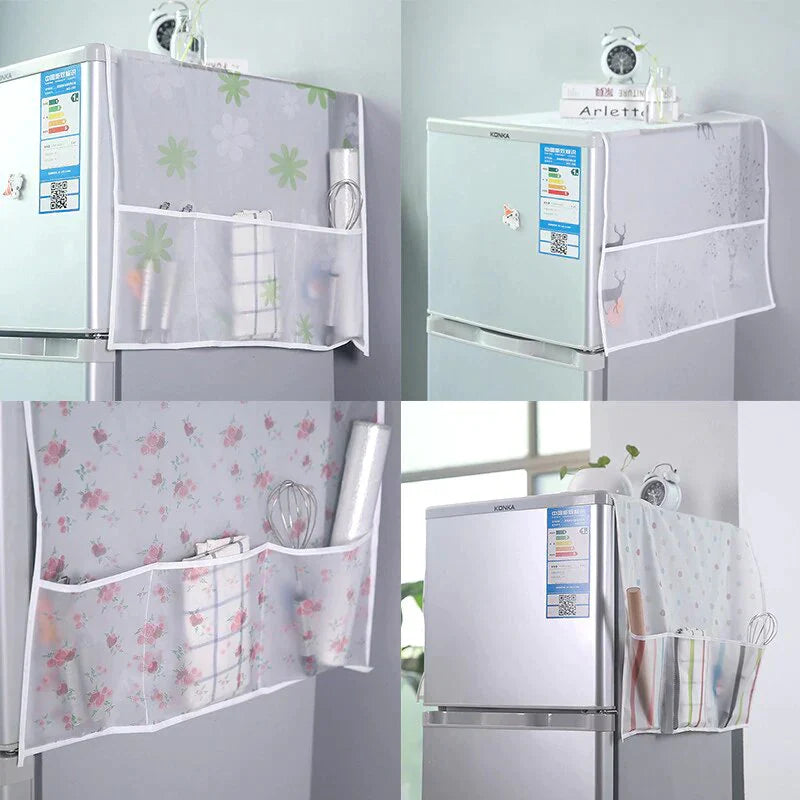 (Pack of 2) Anti-Dust Waterproof Refrigerator Fridge Cover with Double Storage Pockets