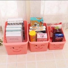 (Pack of 3) MULTI-Purpose Storage Basket With Cover In Smiley Face & Rectangle Shape