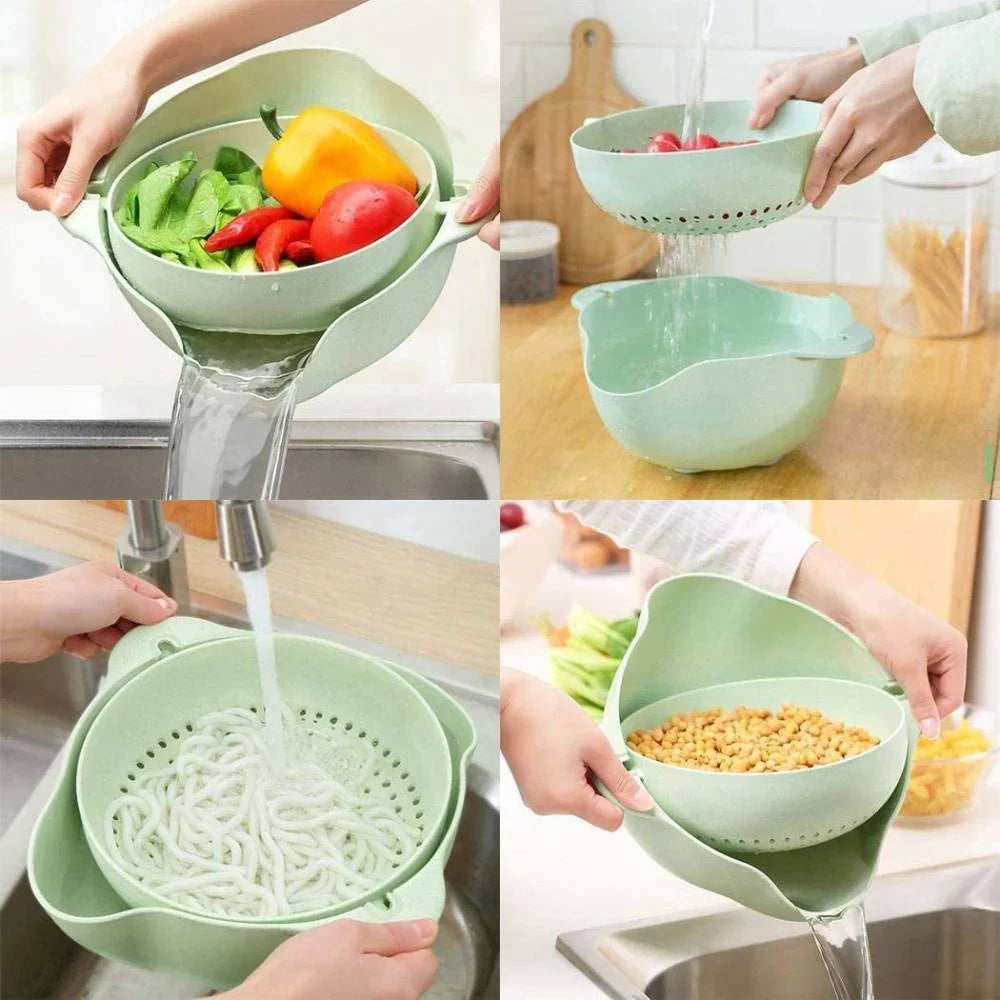 Double Layer Fruit Vegetable Washing Bowl Household Kitchen Sink Rotatable Drainer for Home and Kitchen