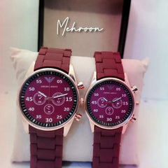 Analog Round Sporty Emporio Armani Rubber Chain Pair Watches For Couples