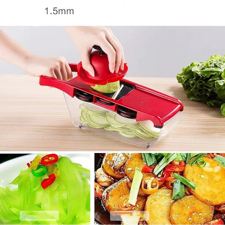 10 in 1 Multi-Function Vegetable and Fruit Chopper with Vegetable Peeler, Hand Guard and Container for Mandoline Slicer, Onion Potato Cheese Shredder, Salad Spiralizer Cutter