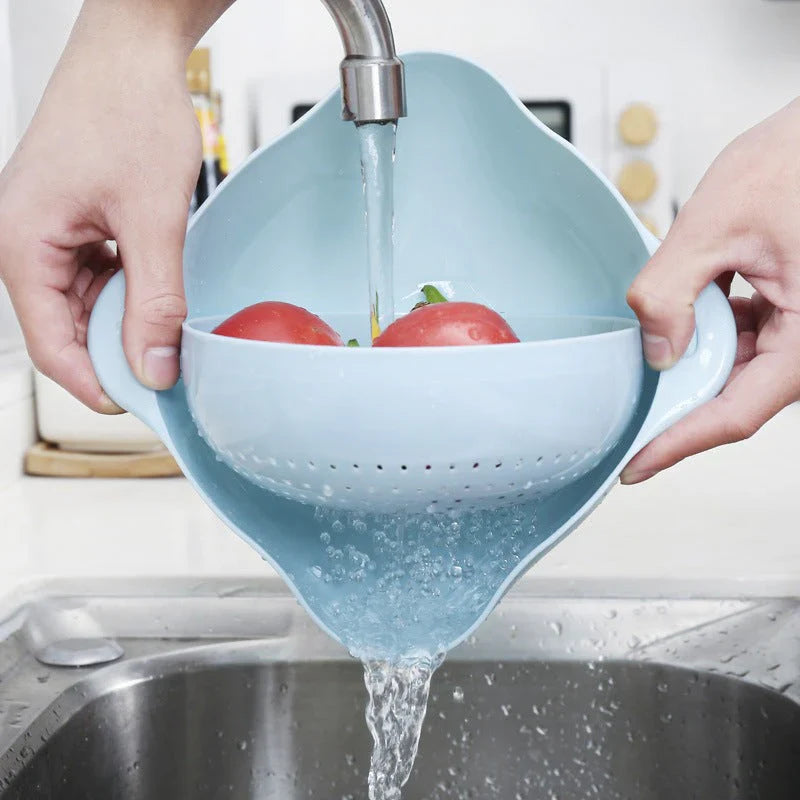 Double Layer Fruit Vegetable Washing Bowl Household Kitchen Sink Rotatable Drainer for Home and Kitchen