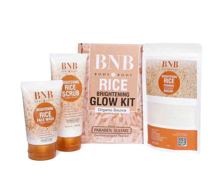 BNB 3 in 1 Rice Extract & Glow Kit Included Rice Face Wash, Rice Scrub and Rice Face Mask