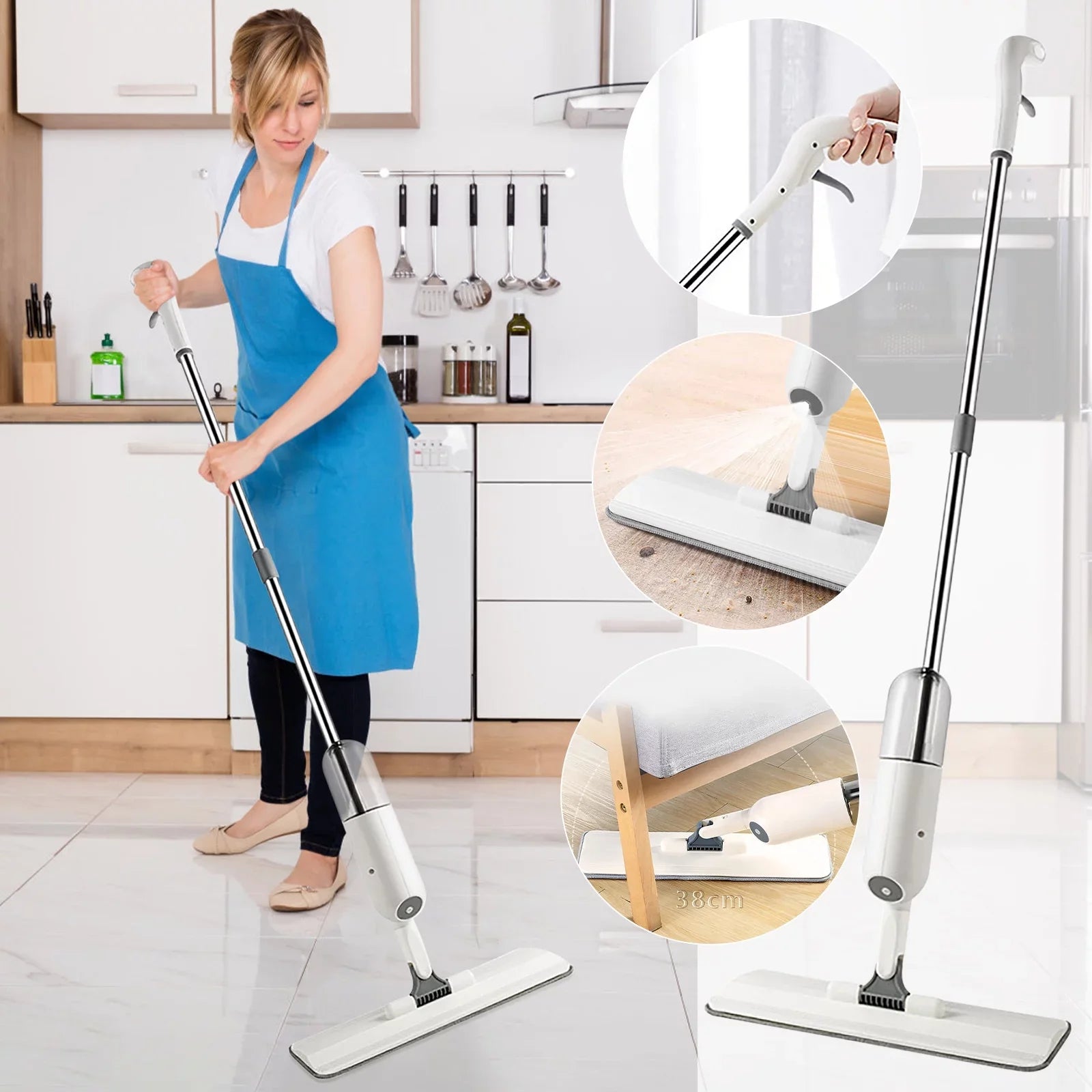 Flat Spray Mop, Reusable Microfiber 360 Degree Floor Cleaning Healthy Spray Mop