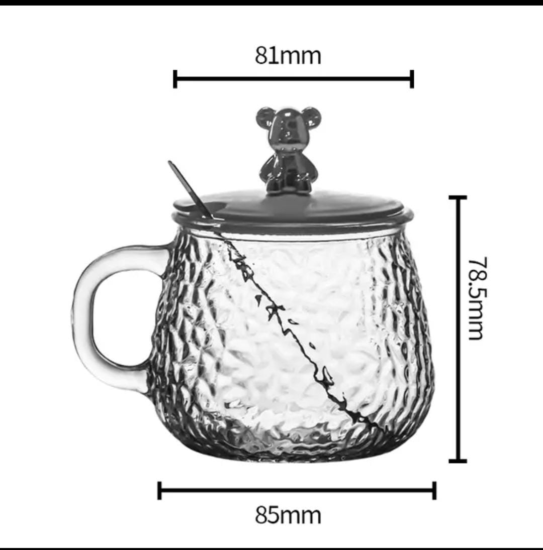 Cute and Creative Heat Resistant Bear Glass Tea Cup Coffee Milk Drinking Set with Lid and Straw in just Rs 899