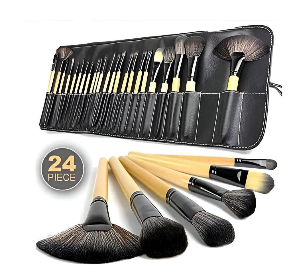 24pcs Professional Wooden Handle Make up Brushes with Folding PU Leather Pouch