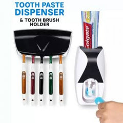 Automatic Toothpaste Dispenser Squeezer Hands Free Set and 5 Toothbrush Holder