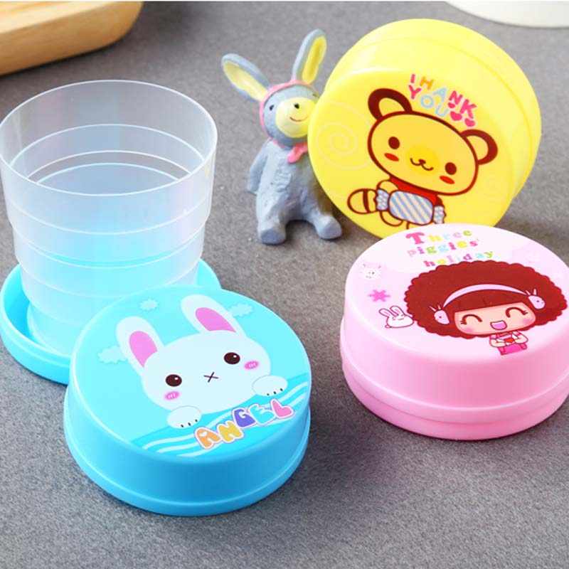 (Pack of 4) Portable Cartoon Printed Plastic Foldable Magic Cup Glass for Outdoor Activity