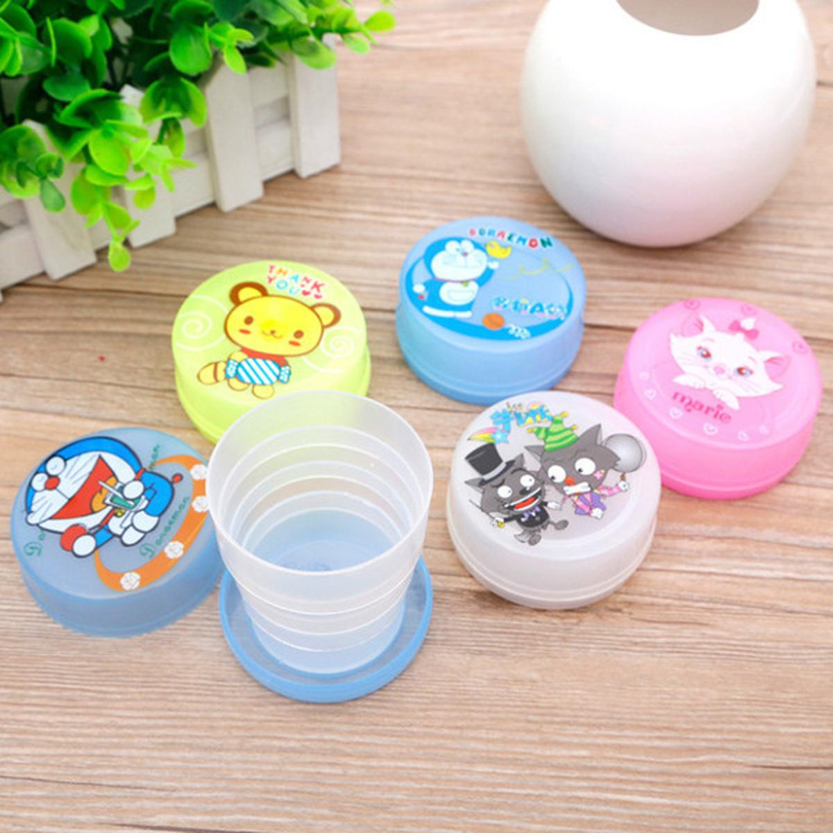 (Pack of 4) Portable Cartoon Printed Plastic Foldable Magic Cup Glass for Outdoor Activity