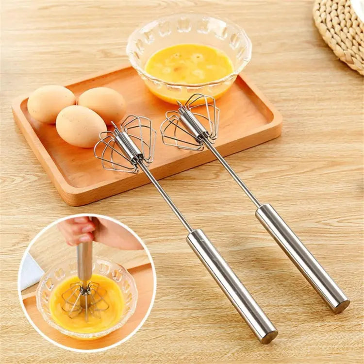 2 Pcs Premium Quality SEMI Automatic Stainless Steel Hand Pressure Rotating Whisk Mixer Egg Beater For Kitchen Accessories