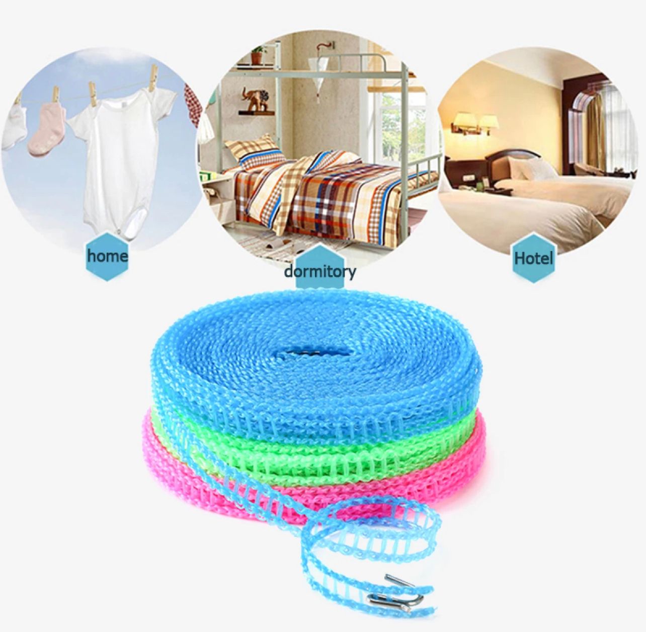 Buy 3 Get 3 Free Offer 6 Pcs Wind Proof Non Slip Nylon Hanging Drying Rope Clothes washing line with full size of 5 Meters in Rs 999 - 6 Pcs