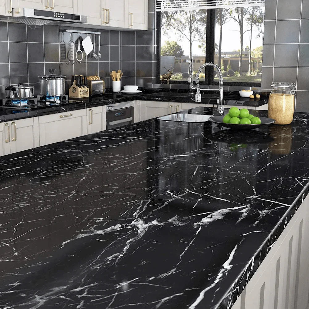 Black Wall Paper Waterproof Heat Resistant Self Adhesive Anti Oil Kitchen Wallpaper Marble Sheet