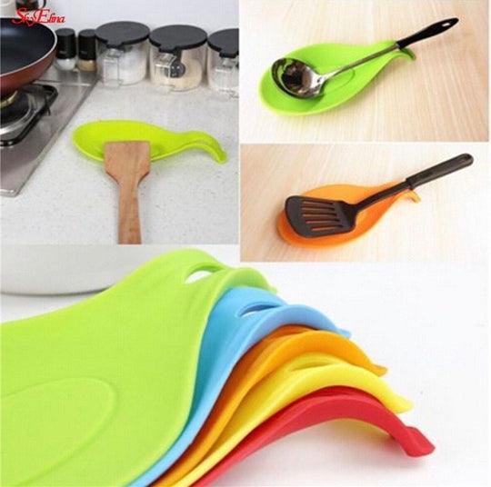 (Pack of 5) Silicone Spoon Rest Flexible Heat Resistant Kitchen Utensil Spatula Holder