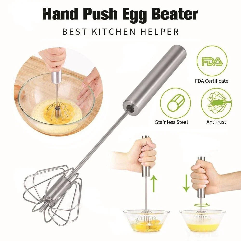 2 Pcs Premium Quality SEMI Automatic Stainless Steel Hand Pressure Rotating Whisk Mixer Egg Beater For Kitchen Accessories